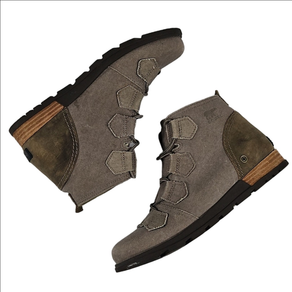 Sorel Major Taupe Grey Canvas & Leather Lace Up Ankle Boots Size 8.5